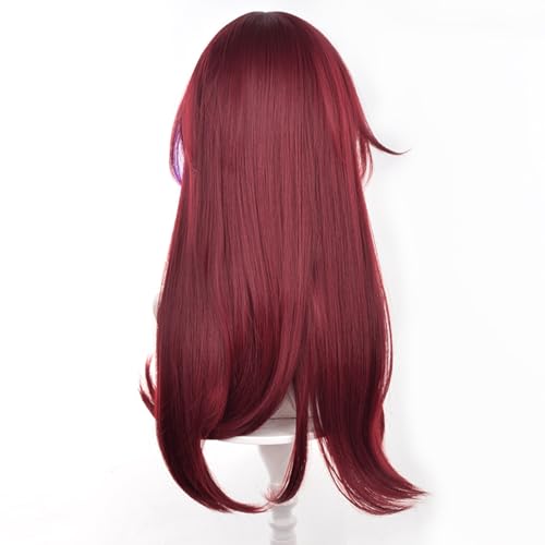 Cosplay Wig Genshin Impact Chasca Wig Anime Costume Long Hair Deep Red Straight Hair with Bangs and for Women Halloween Family Party
