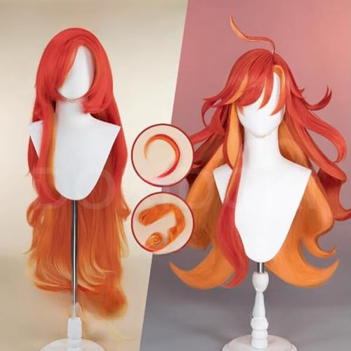 TO KU TOO YUO Game Cosplay Wig Red Mix Orange Hair Wig Long Straight Wig with Bangs Heat Resistant Cosplay Show Wigs for Halloween