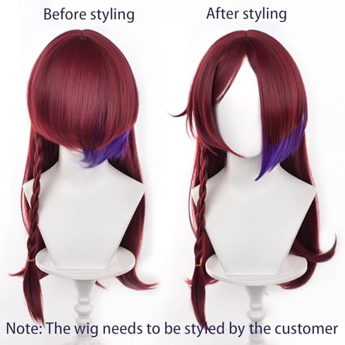 Cosplay Wig Genshin Impact Chasca Wig Anime Costume Long Hair Deep Red Straight Hair with Bangs and for Women Halloween Family Party