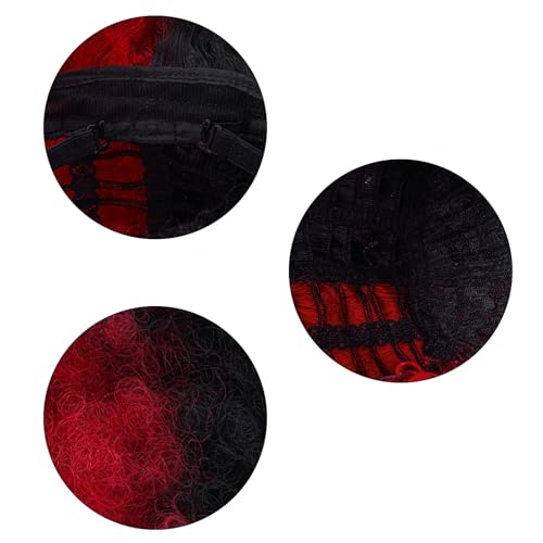 Rbenxia 14 Inch Short Afro Wig for Black Women 70s Afro Kinky Curly Wig Synthetic Costume Wigs Anime Fashion Halloween Cosplay Daily Party (Black and Red)