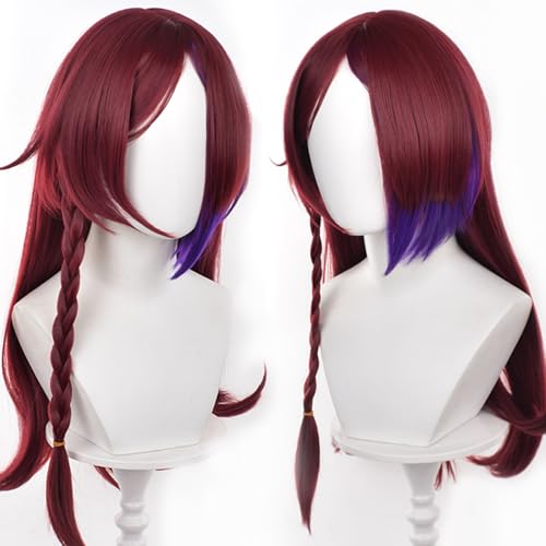 Cosplay Wig Genshin Impact Chasca Wig Anime Costume Long Hair Deep Red Straight Hair with Bangs and for Women Halloween Family Party