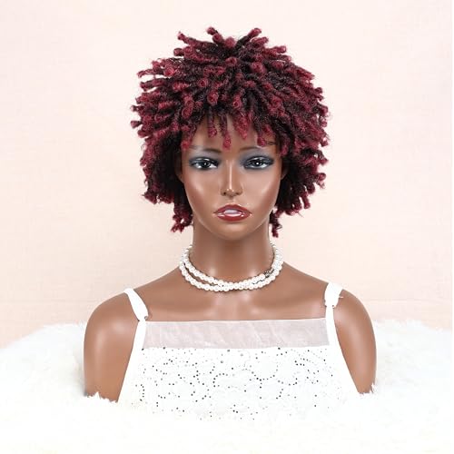 Ruilong Super Short Dreadlock Wig Ombre Burgundy Color