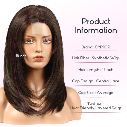 EMMOR Lace Front Wigs,Natural Layered Lace Wig is Suitable for Women,Heat-Resistant Synthetic Straight Wigs for Daily Use(Natural Brown)