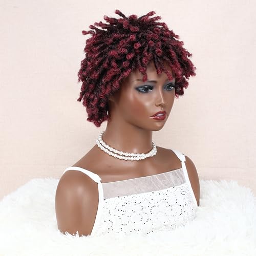 Ruilong Super Short Dreadlock Wig Ombre Burgundy Color