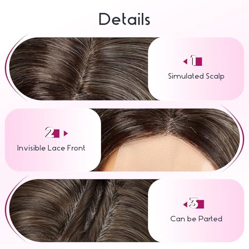 EMMOR Lace Front Wigs,Natural Layered Lace Wig is Suitable for Women,Heat-Resistant Synthetic Straight Wigs for Daily Use(Natural Brown)