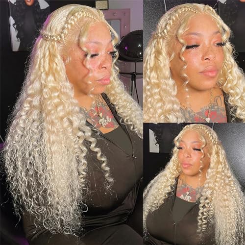 MARUOL 20 Inch 613 Lace Front Wig Deep Wave Blonde 13x6 HD Lace Front Wigs Human Hair Pre Plucked 180% Density 613 Colored Curly Blonde Wig Human Hair Glueless Water Wave Lace Frontal Wigs for Women