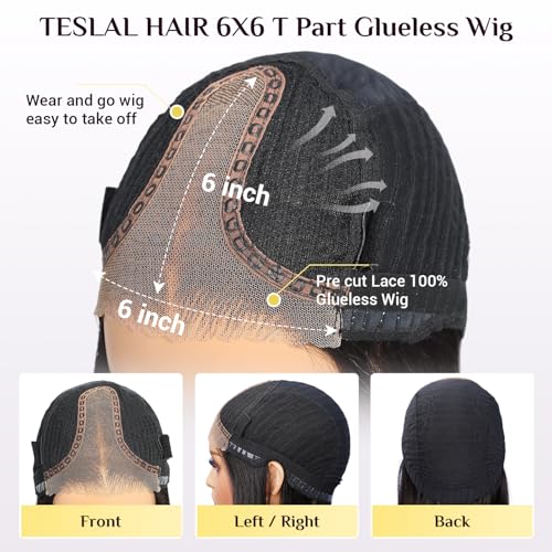 TESLAL P1B/30 Highlight Wear and Go Glueless Pre Cut Lace Body Wave 6X6 HD T Part Lace Closure Wig Premium Fiber Hair and Human Hair Blend Wig Natural Hairline 260% Density 28 Inch