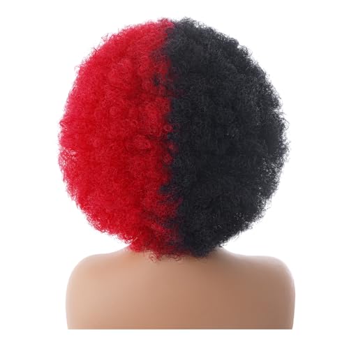 Rbenxia 14 Inch Short Afro Wig for Black Women 70s Afro Kinky Curly Wig Synthetic Costume Wigs Anime Fashion Halloween Cosplay Daily Party (Black and Red)