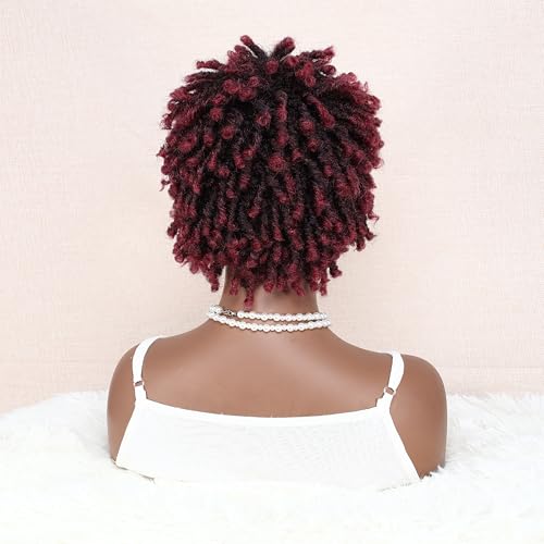 Ruilong Super Short Dreadlock Wig Ombre Burgundy Color