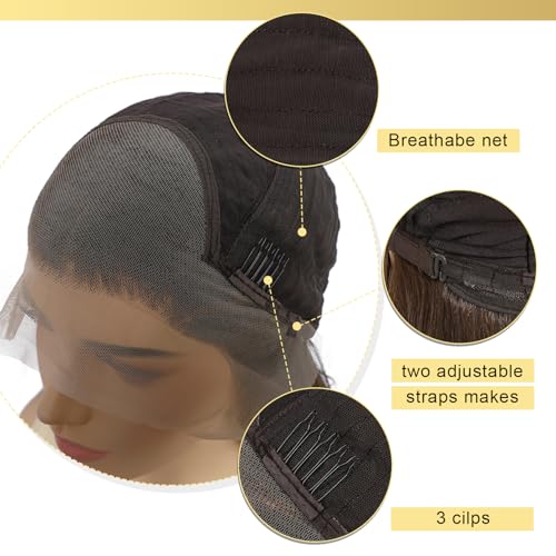 LLEI'Z Short Wavy Dark Brown With Roots Lace Front Wigs, 13x4 Synthetic Transparent Lace Front Wave Wigs Pre Plucked with Baby Hair 150% Density Heat Resistant Party Date Daily Wear Wig 22 Inch