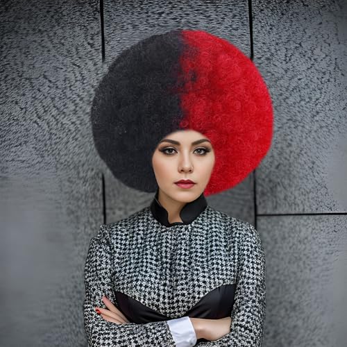 Rbenxia 14 Inch Short Afro Wig for Black Women 70s Afro Kinky Curly Wig Synthetic Costume Wigs Anime Fashion Halloween Cosplay Daily Party (Black and Red)