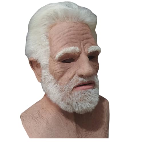 Old Man Mask for Halloween Realistic Face Mask Latex breathable Wrinkle Face White Hair and Beard Old Man Halloween Mask for Halloween Props Cosplay Party Masks Masks