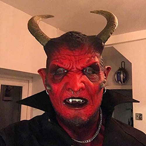 Scary Halloween Mask Demon Latex Mask Devil Realistic Masks for Adults Horror Devil Horns Prank Spooky Present Halloween Kid Gift