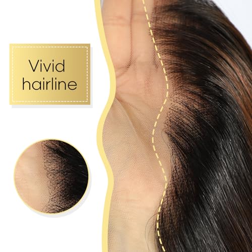 LLEI'Z Short Wavy Dark Brown With Roots Lace Front Wigs, 13x4 Synthetic Transparent Lace Front Wave Wigs Pre Plucked with Baby Hair 150% Density Heat Resistant Party Date Daily Wear Wig 22 Inch