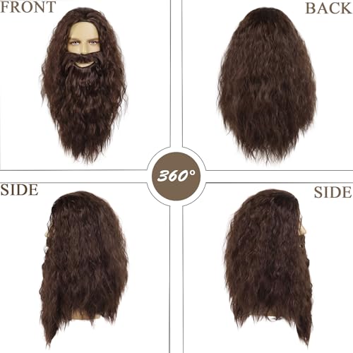 GNIMEGIL Halloween Costume Wigs for Men Long Fluffy Jesus Beard and Wig Christmas Fake Beard Mustache Wigs Elderly Anime Hagrid Cosplay and Theme Parties Forrest Gump Costume