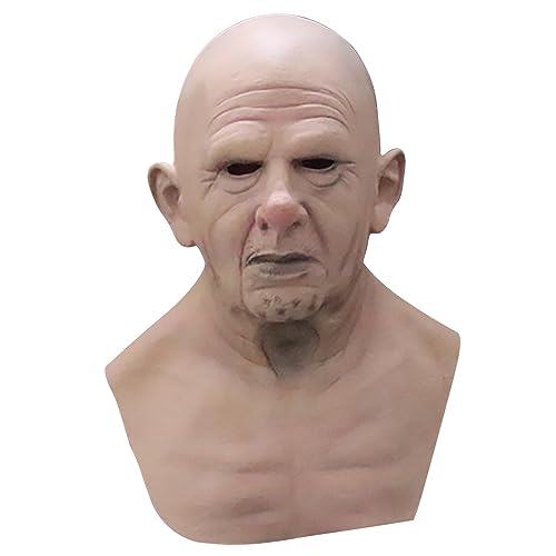 FAFAN Halloween Face Old Grandpa Shaped Mask Realistic Halloween Latex Human Wrinkle Face Mask Old Man Mask (Blad men 01)
