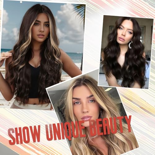 Long Brown Wig for Women 26Inch Wavy Curly Dark Brown Hair Wigs Synthetic Hair Replacement Wig Heat Resistant Hair Wig for Daily Party Use Halloween Costume Wig(26'' Dark Brown)