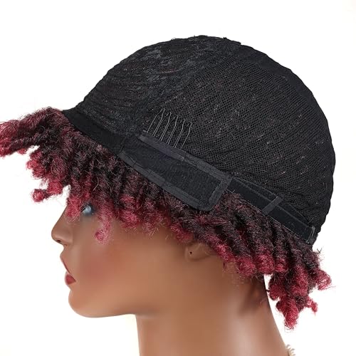 Ruilong Super Short Dreadlock Wig Ombre Burgundy Color