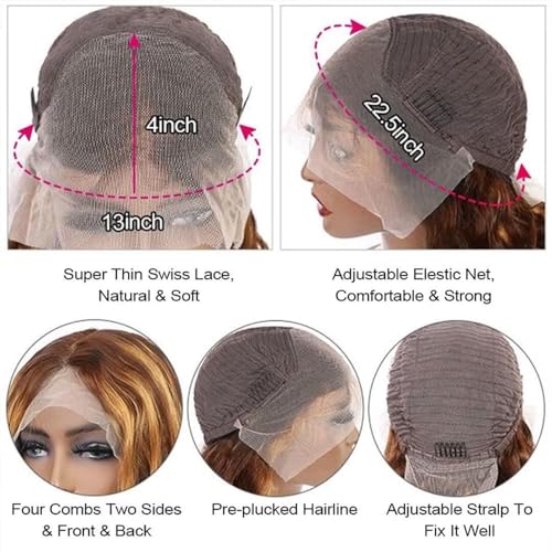 Ombre Curly Lace Front Wig Human Hair 26 Inch Glueless Wigs Human Hair Pre Plucked Honey Blonde Wig Human Hair 5/27 Highlight Deep Wave Wig 13x4 Blonde Curly Wig Human Hair Wigs for Black Women