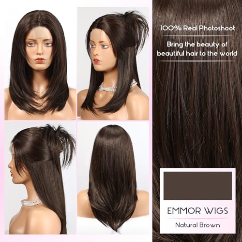 EMMOR Lace Front Wigs,Natural Layered Lace Wig is Suitable for Women,Heat-Resistant Synthetic Straight Wigs for Daily Use(Natural Brown)