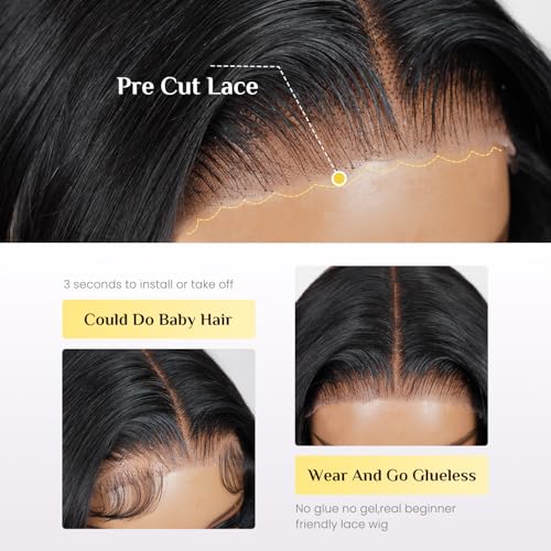TESLAL P1B/30 Highlight Wear and Go Glueless Pre Cut Lace Body Wave 6X6 HD T Part Lace Closure Wig Premium Fiber Hair and Human Hair Blend Wig Natural Hairline 260% Density 28 Inch