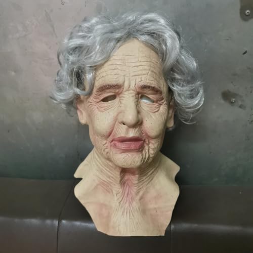 Bagmrteho Halloween Realistic Old Man Latex Masks,Big Nose Supersoft Wrinkle Face Headgear Halloween Cosplay Mask (Old women)