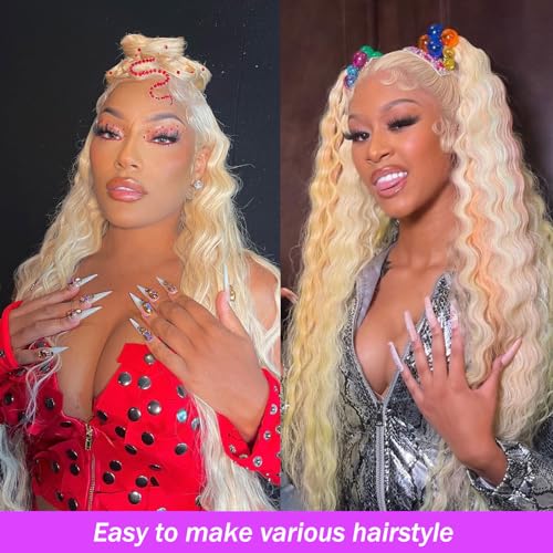 MARUOL 20 Inch 613 Lace Front Wig Deep Wave Blonde 13x6 HD Lace Front Wigs Human Hair Pre Plucked 180% Density 613 Colored Curly Blonde Wig Human Hair Glueless Water Wave Lace Frontal Wigs for Women
