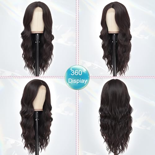 Long Brown Wig for Women 26Inch Wavy Curly Dark Brown Hair Wigs Synthetic Hair Replacement Wig Heat Resistant Hair Wig for Daily Party Use Halloween Costume Wig(26'' Dark Brown)