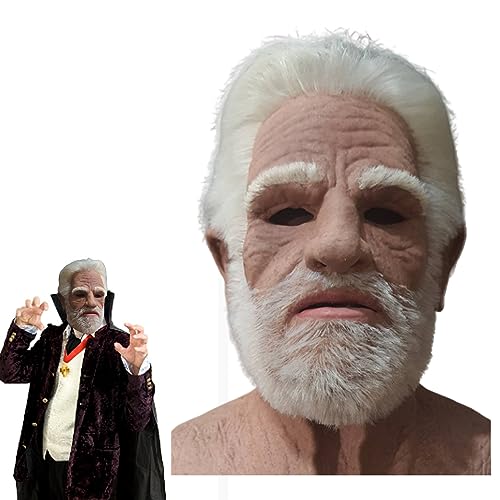 Old Man Mask for Halloween Realistic Face Mask Latex breathable Wrinkle Face White Hair and Beard Old Man Halloween Mask for Halloween Props Cosplay Party Masks Masks