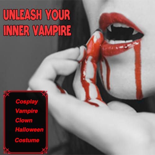 BOBISUKA Halloween Vampire Teeth Fake Blood Makeup Kit, Special Effects SFX Makeup Set 3 Pairs Vampire Fangs + 2Pcs Realistic Washable Fake Blood for Halloween, Vampire, Cosplay, Costume Party