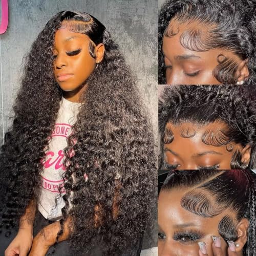 Lemoda 13x6 Full Lace Frontal Wigs 250 density Deep Wave Wig Human Hair 13x6 Deep Wave Lace Front Wigs Human Hair for Black Women HD Transparent Lace Frontal Wigs Human Hair Curly Wigs 22 INCH
