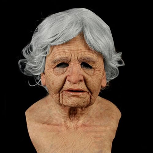 Bagmrteho Halloween Realistic Old Man Latex Masks,Big Nose Supersoft Wrinkle Face Headgear Halloween Cosplay Mask (Old women)