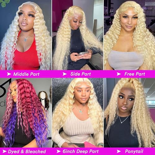 MARUOL 20 Inch 613 Lace Front Wig Deep Wave Blonde 13x6 HD Lace Front Wigs Human Hair Pre Plucked 180% Density 613 Colored Curly Blonde Wig Human Hair Glueless Water Wave Lace Frontal Wigs for Women