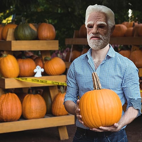 Old Man Mask for Halloween Realistic Face Mask Latex breathable Wrinkle Face White Hair and Beard Old Man Halloween Mask for Halloween Props Cosplay Party Masks Masks