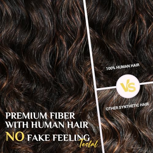 TESLAL P1B/30 Highlight Wear and Go Glueless Pre Cut Lace Body Wave 6X6 HD T Part Lace Closure Wig Premium Fiber Hair and Human Hair Blend Wig Natural Hairline 260% Density 28 Inch