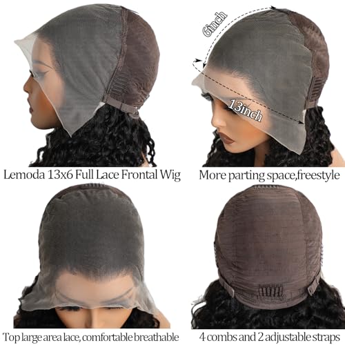 Lemoda 13x6 Full Lace Frontal Wigs 250 density Deep Wave Wig Human Hair 13x6 Deep Wave Lace Front Wigs Human Hair for Black Women HD Transparent Lace Frontal Wigs Human Hair Curly Wigs 22 INCH