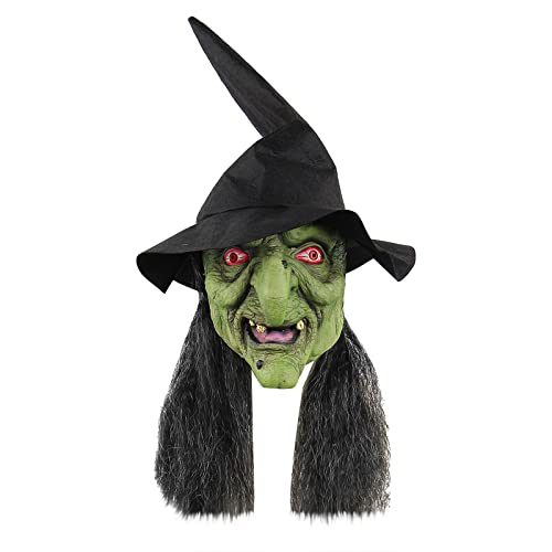 Bagmrteho Scary Halloween Witch Masks,Creepy Monster Old Woman Full Head Latex Horror Evil Mask,Cosplay Vampire Mask (Green)
