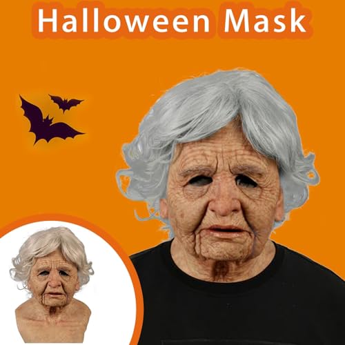 Bagmrteho Halloween Realistic Old Man Latex Masks,Big Nose Supersoft Wrinkle Face Headgear Halloween Cosplay Mask (Old women)