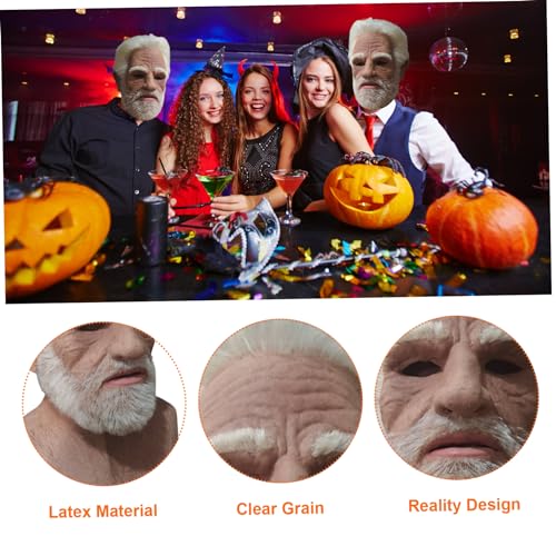 Old Man Mask for Halloween Realistic Face Mask Latex breathable Wrinkle Face White Hair and Beard Old Man Halloween Mask for Halloween Props Cosplay Party Masks Masks
