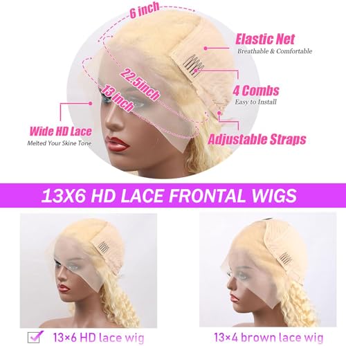 MARUOL 20 Inch 613 Lace Front Wig Deep Wave Blonde 13x6 HD Lace Front Wigs Human Hair Pre Plucked 180% Density 613 Colored Curly Blonde Wig Human Hair Glueless Water Wave Lace Frontal Wigs for Women