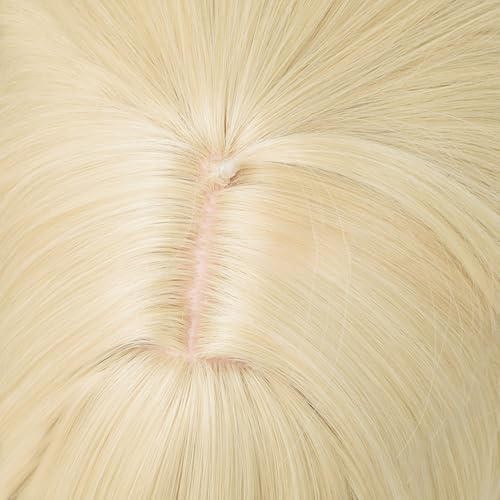 TO KU TOO YUO Wig for Game Hu Tao Wig Golden Mix Pink Wig Short Straight Wig with Bangs Heat Resistant Wig Role Play Halloween Wigs