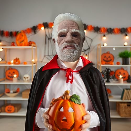 Old Man Mask for Halloween Realistic Face Mask Latex breathable Wrinkle Face White Hair and Beard Old Man Halloween Mask for Halloween Props Cosplay Party Masks Masks