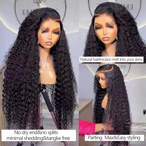 Lemoda 13x6 Full Lace Frontal Wigs 250 density Deep Wave Wig Human Hair 13x6 Deep Wave Lace Front Wigs Human Hair for Black Women HD Transparent Lace Frontal Wigs Human Hair Curly Wigs 22 INCH