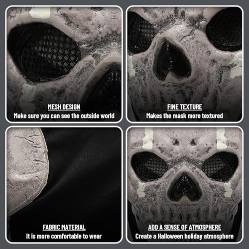 Hqroidd Ghost Mask Skull Mask Cod Mask Balaclava Full Face Headgear Halloween Costume Party Theme Prop for Men Women (Ghost Mask-C)