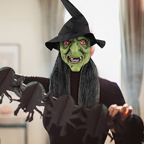 Bagmrteho Scary Halloween Witch Masks,Creepy Monster Old Woman Full Head Latex Horror Evil Mask,Cosplay Vampire Mask (Green)