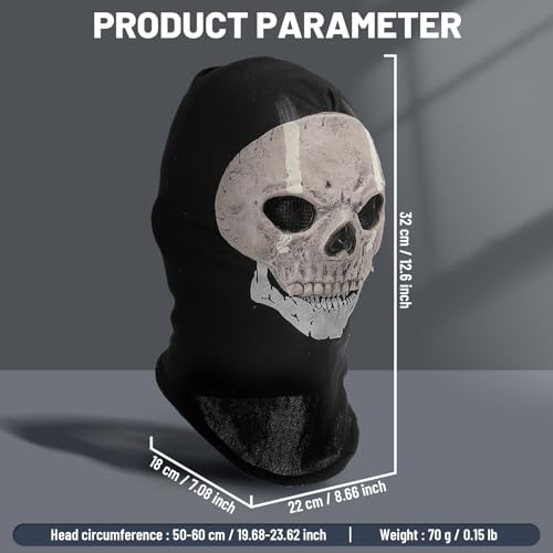 Hqroidd Ghost Mask Skull Mask Cod Mask Balaclava Full Face Headgear Halloween Costume Party Theme Prop for Men Women (Ghost Mask-C)