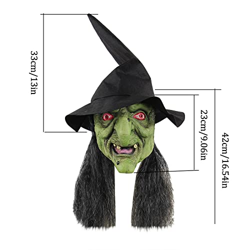 Bagmrteho Scary Halloween Witch Masks,Creepy Monster Old Woman Full Head Latex Horror Evil Mask,Cosplay Vampire Mask (Green)