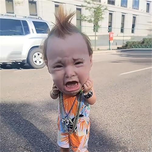 Realistic Crying Punk Baby mask, Giant Baby Head Mask, Creepy and Hilarious Latex Head Maskes, Comfortable Breathable Costume Props for Performances, Cosplay, Prank, Festivals, Performances