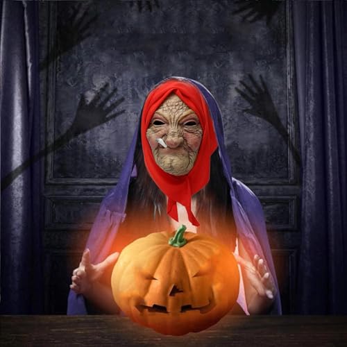 Halloween Funny Realistic Old Man Mask, Creepy Mask Scary Wrinkle Face Grandpa Latex Mask Halloween Cosplay Costume Mask (P)