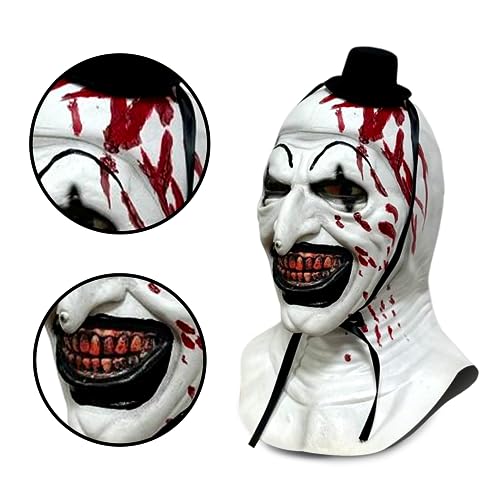 LUNROUG Terrifier Clown Mask Scary Joker Killer Bloody Halloween Masks Horror, Adult Scary Killer Clown Joker Halloween Costume, Full Head Latex Mask